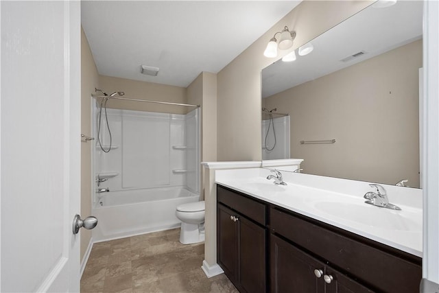 full bathroom featuring vanity, shower / bathing tub combination, and toilet