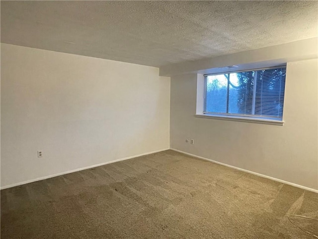 unfurnished room with carpet flooring and a textured ceiling