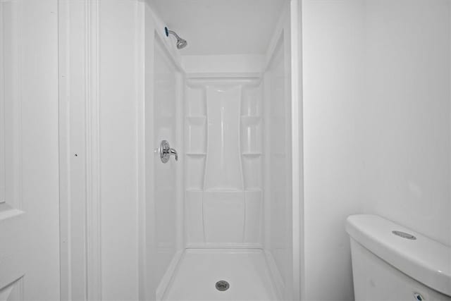 bathroom with a shower and toilet