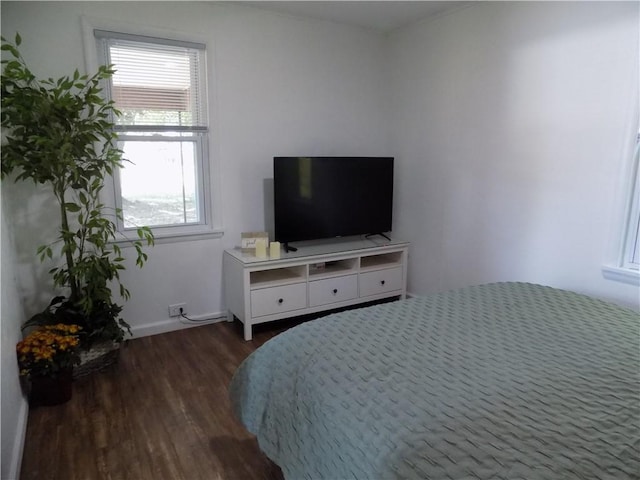 bedroom with dark hardwood / wood-style flooring