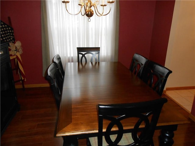 dining space featuring a notable chandelier and dark wood-type flooring