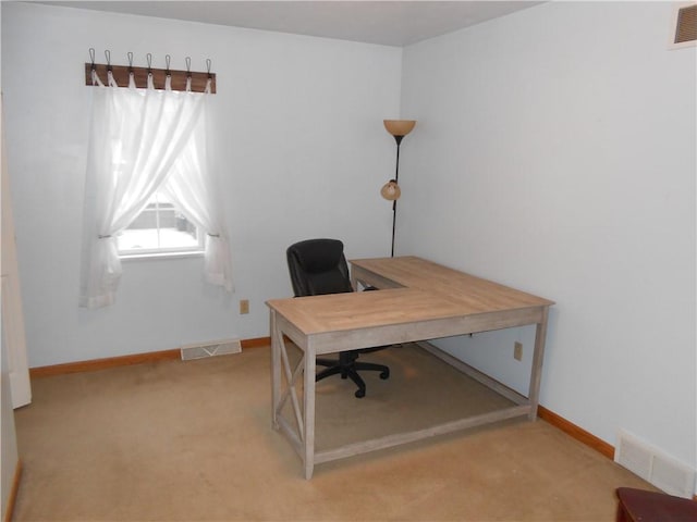 home office with light carpet