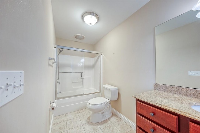 full bathroom featuring tile patterned flooring, vanity, toilet, and bath / shower combo with glass door