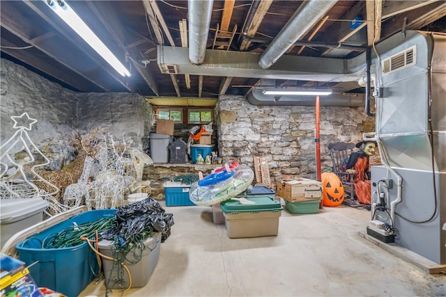 basement with heating unit