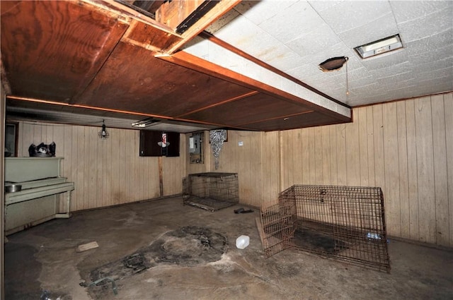 basement with wood walls