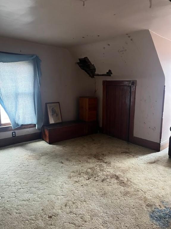 bonus room with light colored carpet and vaulted ceiling