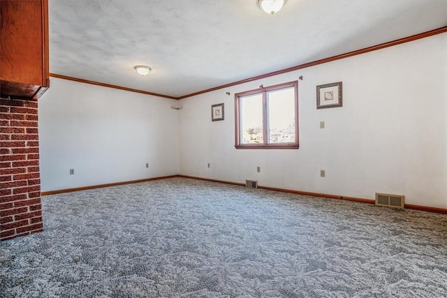 unfurnished room with carpet floors and ornamental molding