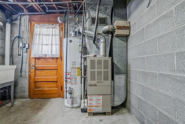 utility room featuring water heater