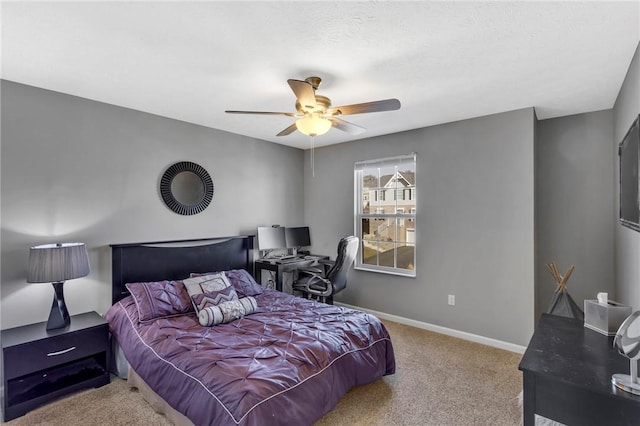 bedroom featuring carpet flooring and ceiling fan