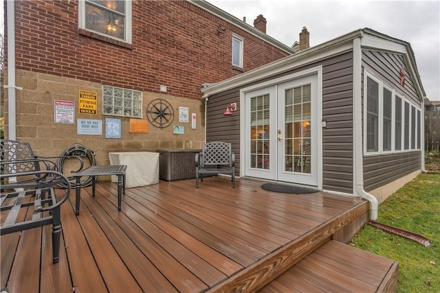 wooden terrace featuring french doors