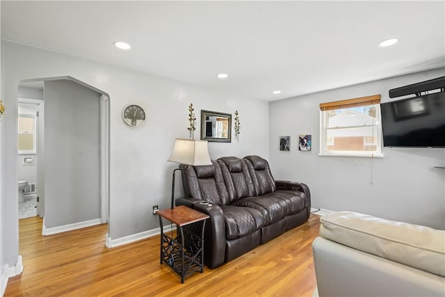 living room with light hardwood / wood-style flooring