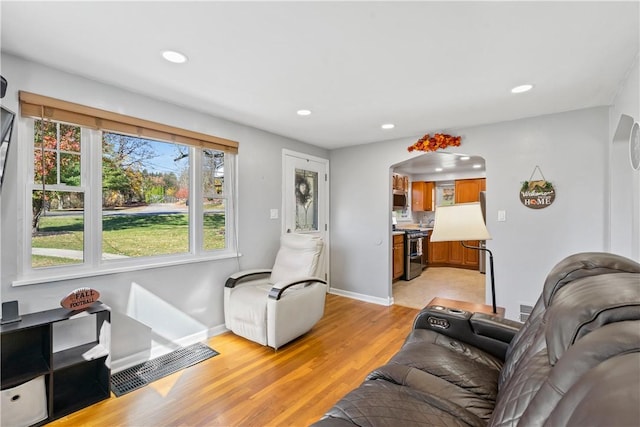 living room with light hardwood / wood-style floors