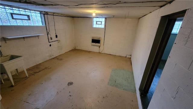 basement with heating unit