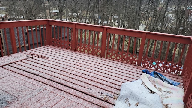 view of snow covered deck