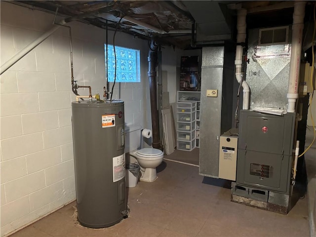 utility room featuring electric water heater and heating unit