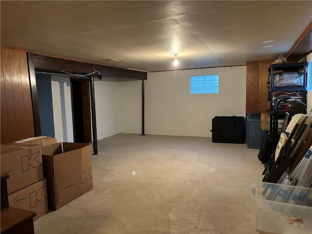 basement with wood walls