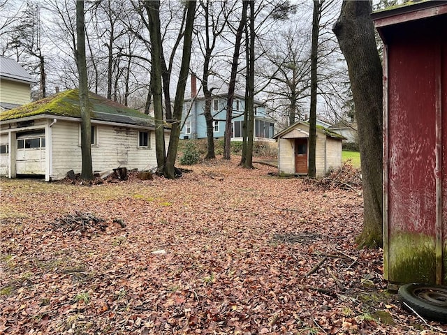 view of yard with a storage unit