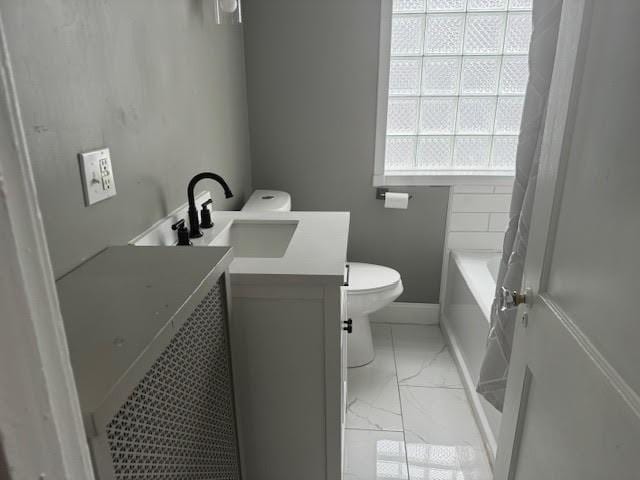 bathroom with vanity, toilet, and a bathing tub