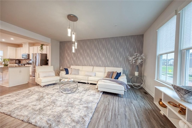 living room featuring dark hardwood / wood-style floors