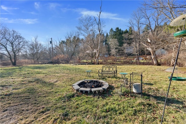 view of yard with an outdoor fire pit