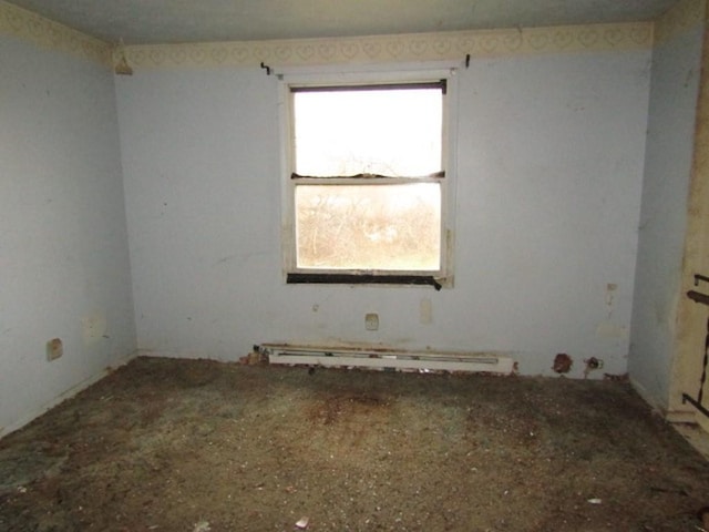 empty room featuring a baseboard radiator