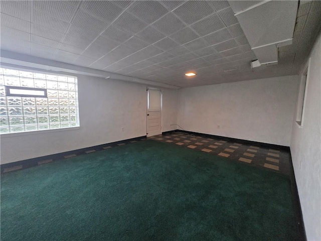 basement featuring carpet flooring