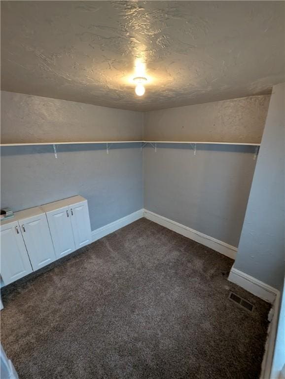 spacious closet featuring dark colored carpet