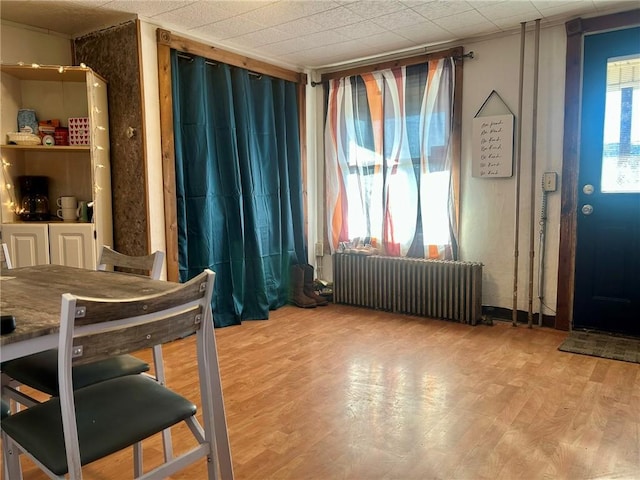 dining room featuring radiator and light hardwood / wood-style flooring