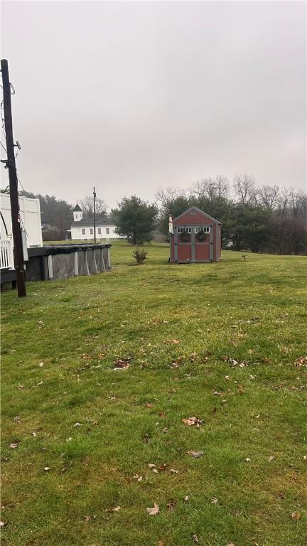 view of yard featuring a storage unit