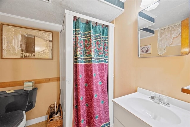 bathroom featuring a shower with curtain and vanity