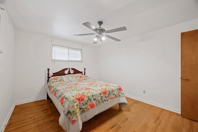 bedroom with ceiling fan and wood-type flooring