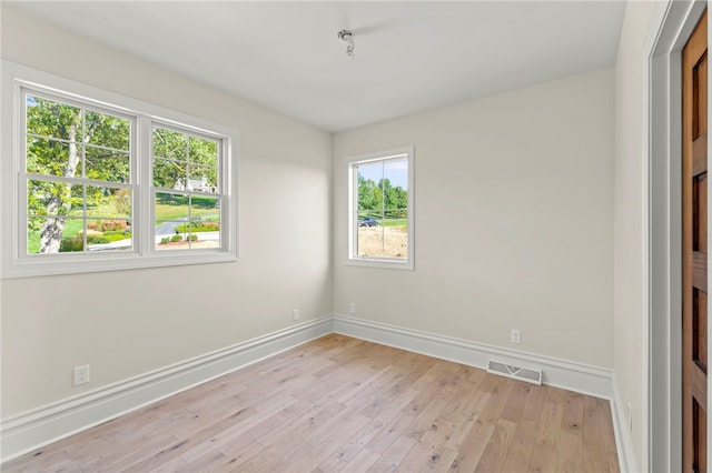 spare room featuring light wood-type flooring and a wealth of natural light