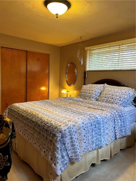 bedroom with a closet and carpet