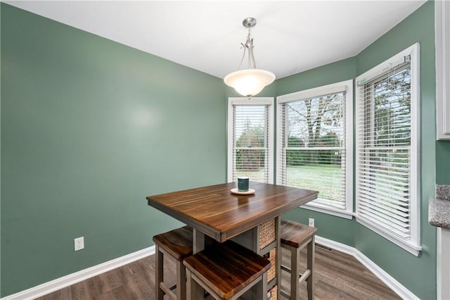 dining space with dark hardwood / wood-style floors and a wealth of natural light