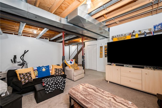 basement with light carpet