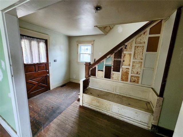 foyer entrance featuring dark wood-type flooring