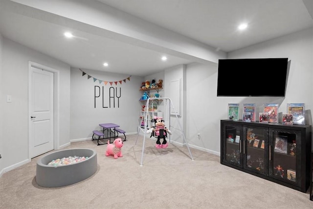 rec room featuring carpet