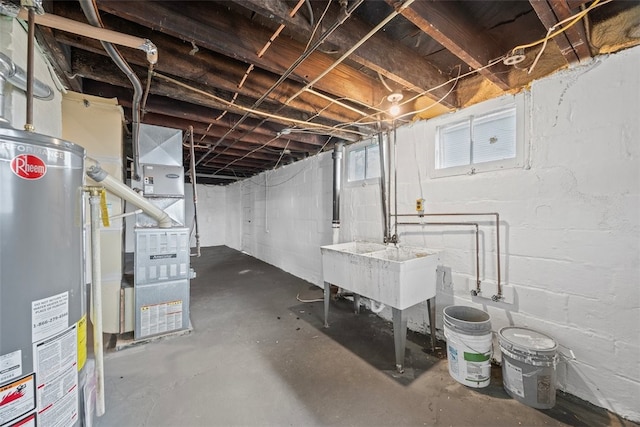 basement with water heater