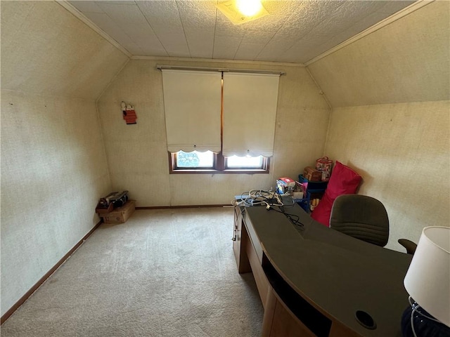 bonus room featuring light carpet and vaulted ceiling