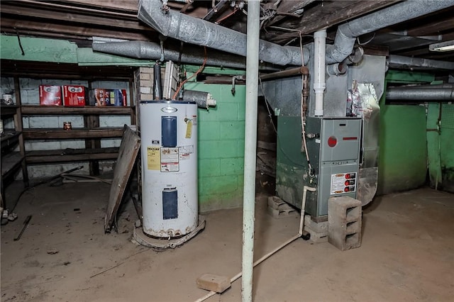 utility room with heating unit and water heater