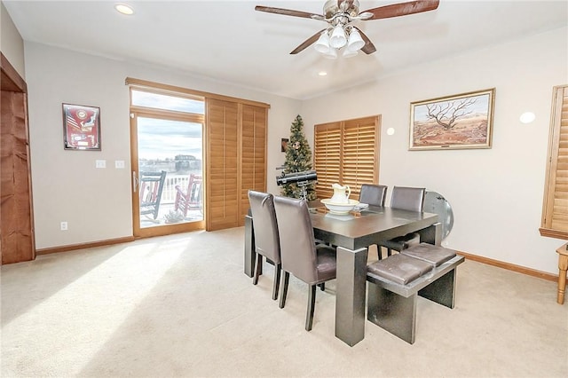 585 State Route 2007, Cowanshanock Twp, PA 16201 - dining area with ceiling fan, light colored carpet, and recessed lighting