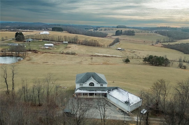 aerial view at dusk with a rural view