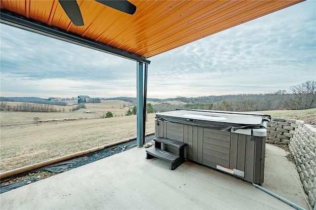 585 State Route 2007, Cowanshanock Twp, PA 16201 - view of patio / terrace featuring a hot tub and a ceiling fan