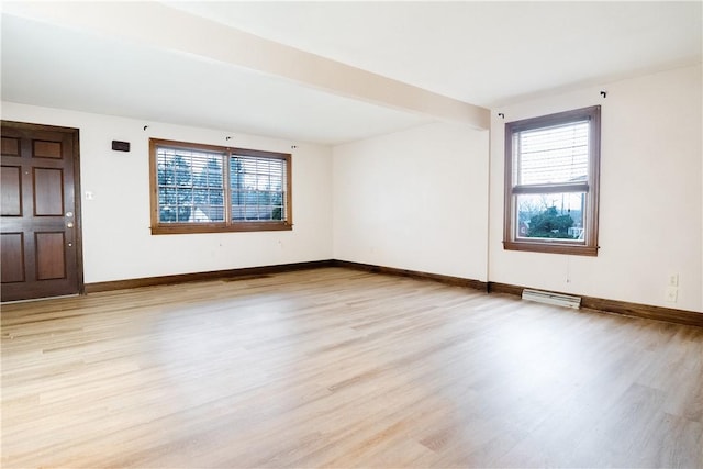 empty room with light hardwood / wood-style flooring