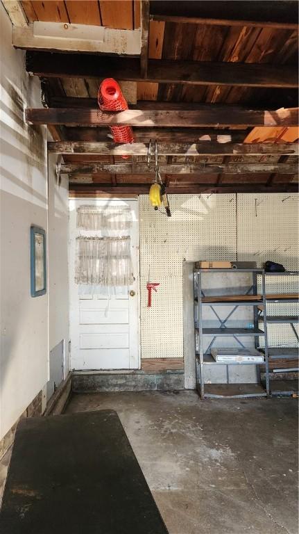 garage featuring wood ceiling