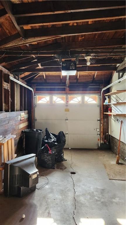 garage with a garage door opener