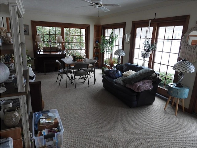 sunroom with ceiling fan and a healthy amount of sunlight