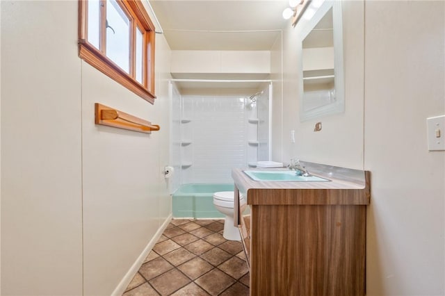 full bathroom with tile patterned floors, vanity, toilet, and tiled shower / bath