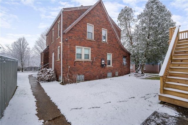 view of snow covered exterior