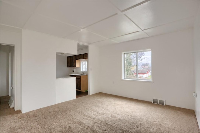 unfurnished living room with sink and carpet floors